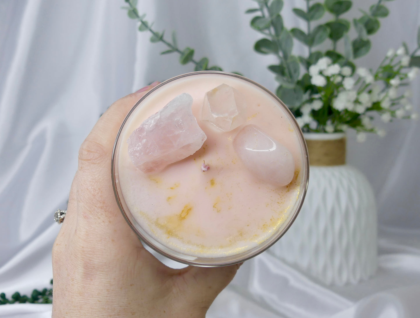 Rose Quartz Crystal Candle (Love Spell)