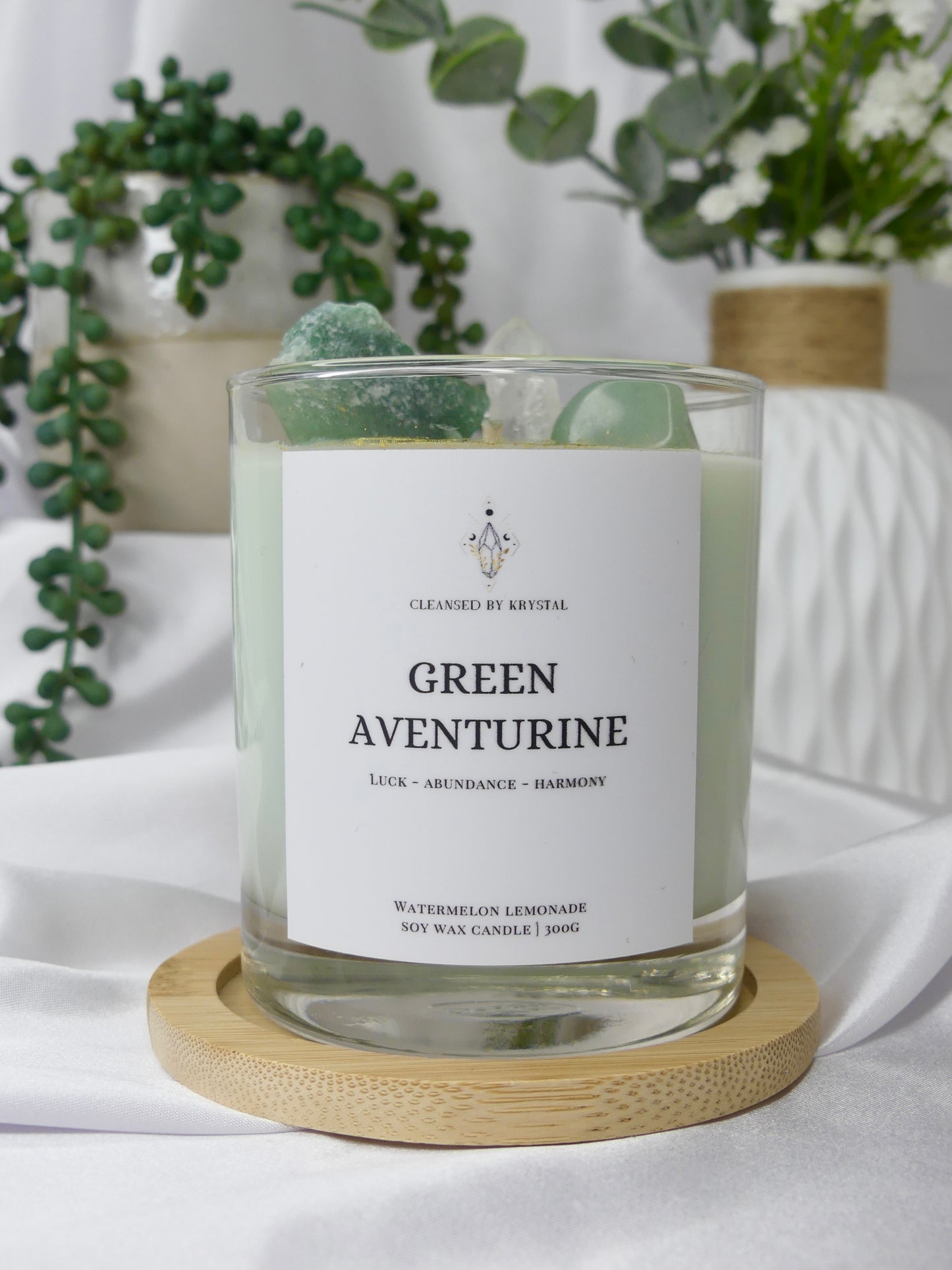 Green Aventurine Crystal Candle (Watermelon Lemonade)