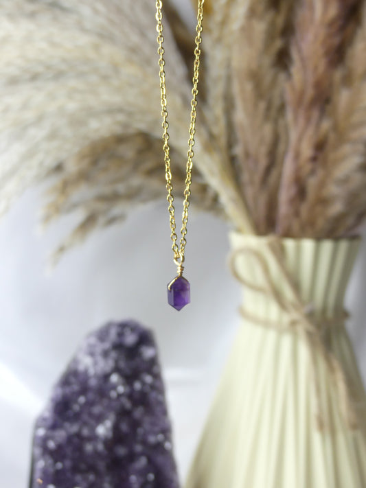 Amethyst - Gold Mini Point Necklace #2