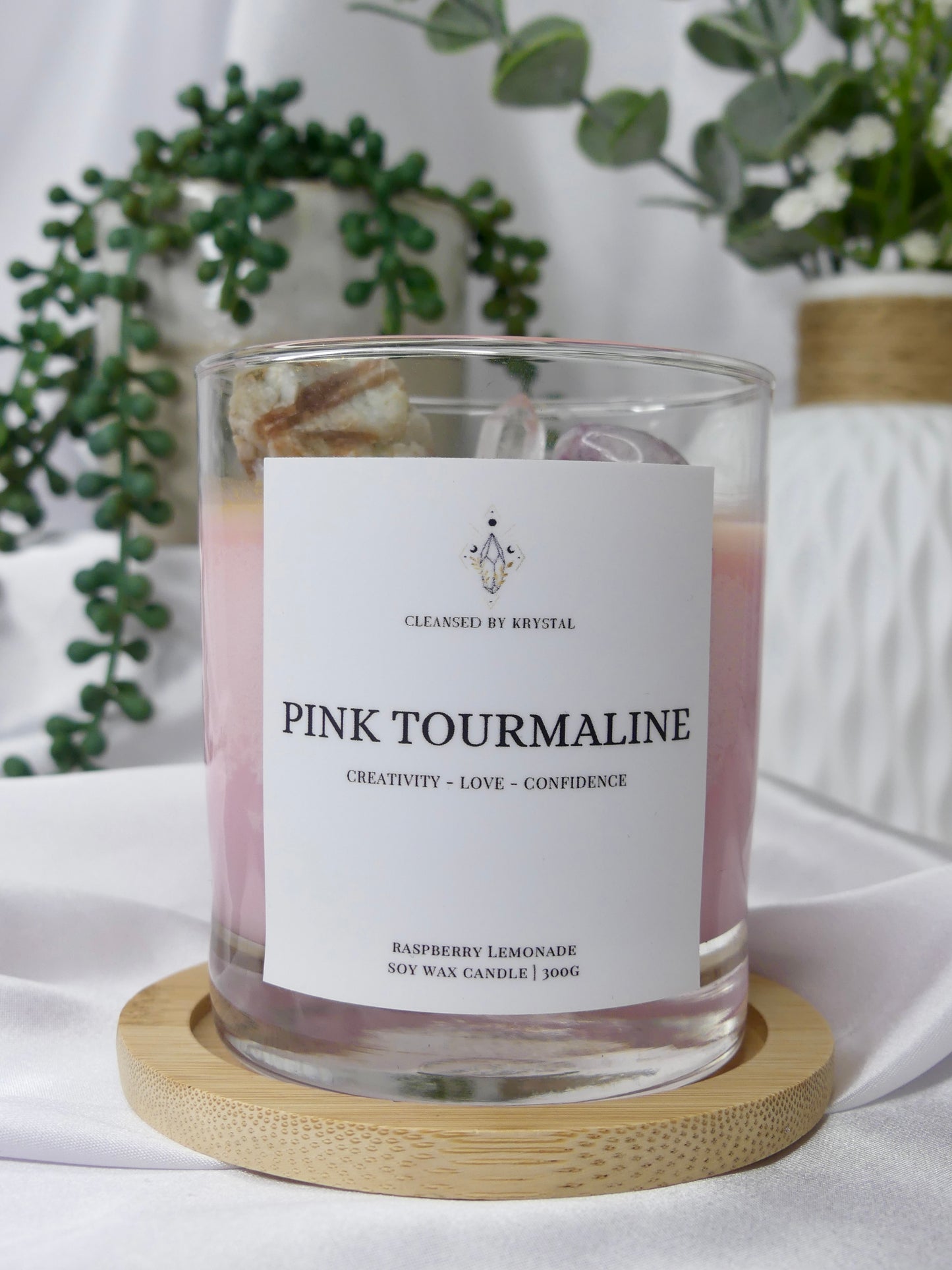 Pink Tourmaline Crystal Candle (Raspberry Lemonade)