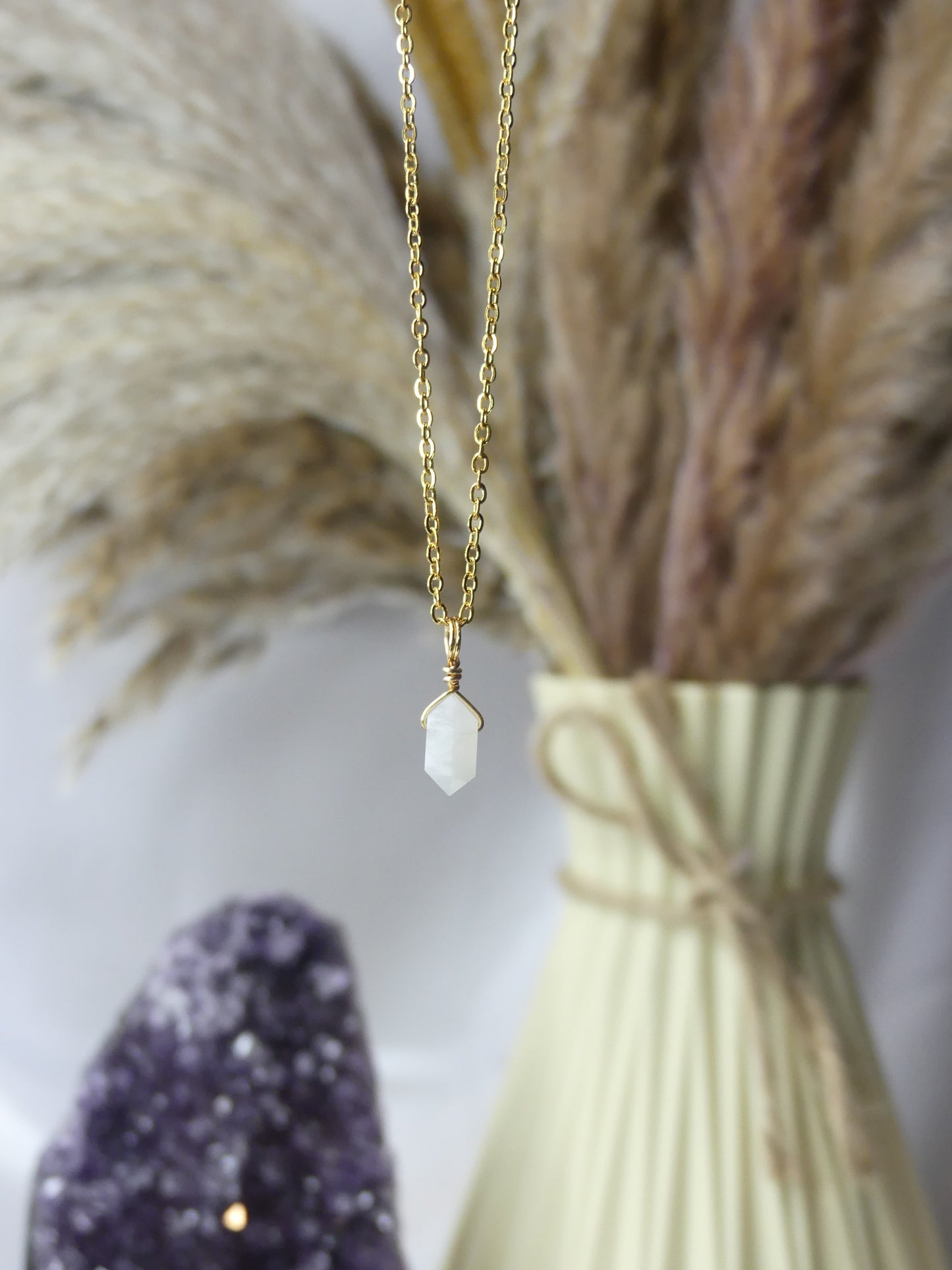 Rainbow Moonstone - Gold Mini Point Necklace