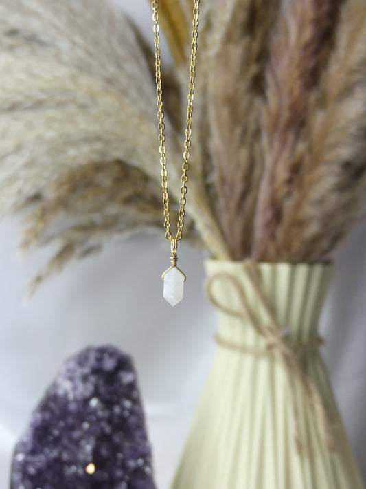 Rainbow Moonstone - Gold Mini Point Necklace