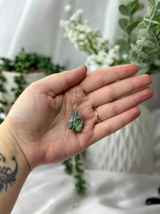 Emerald Wire Wrapped Necklace