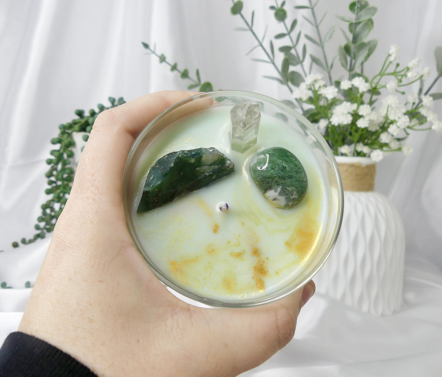 Moss Agate Crystal Candle (Coconut & Lime)