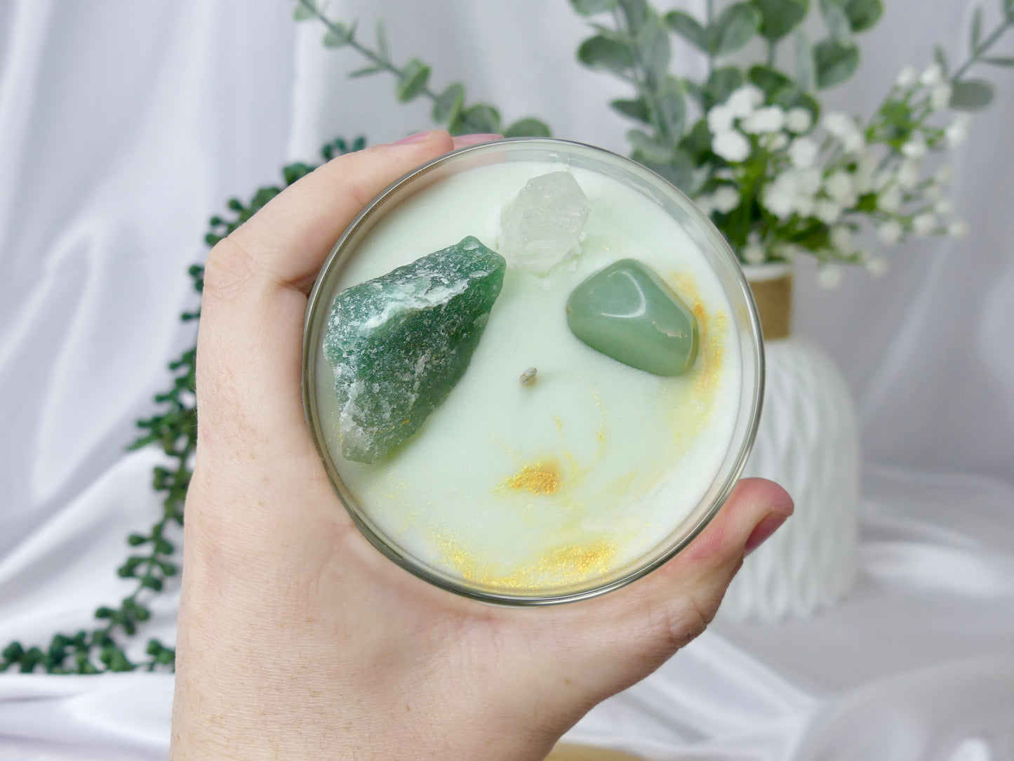 Green Aventurine Crystal Candle (Watermelon Lemonade)