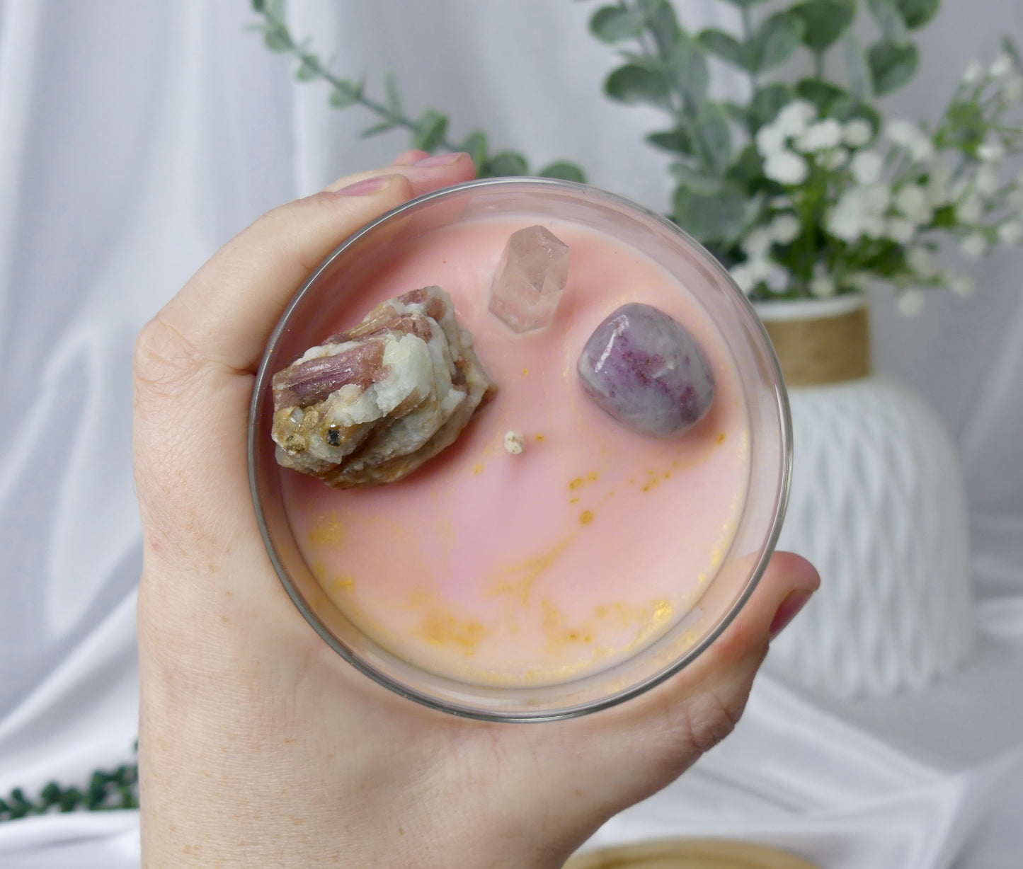 Pink Tourmaline Crystal Candle (Raspberry Lemonade)