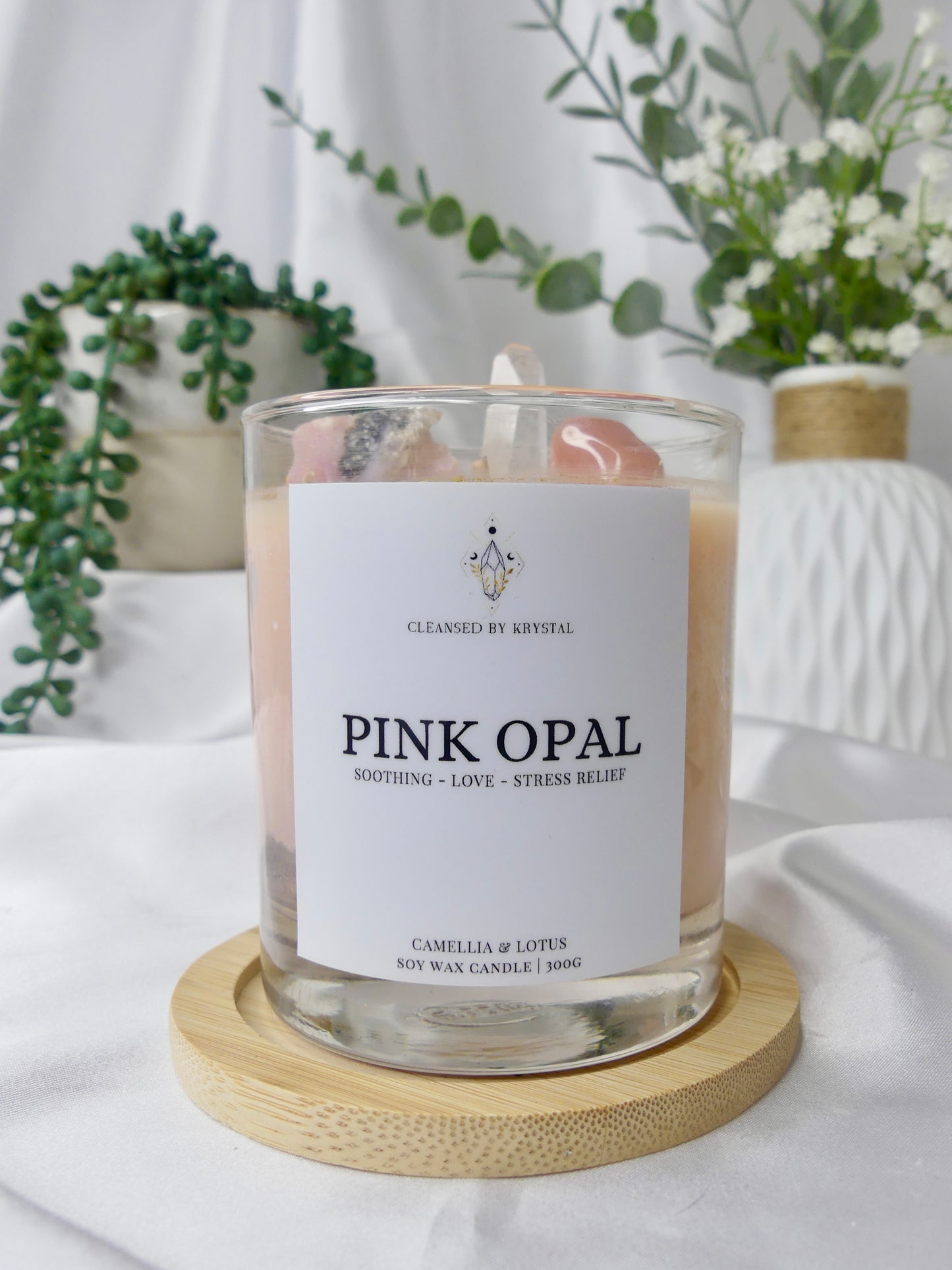 Pink Opal Crystal Candle (Camellia & Lotus)