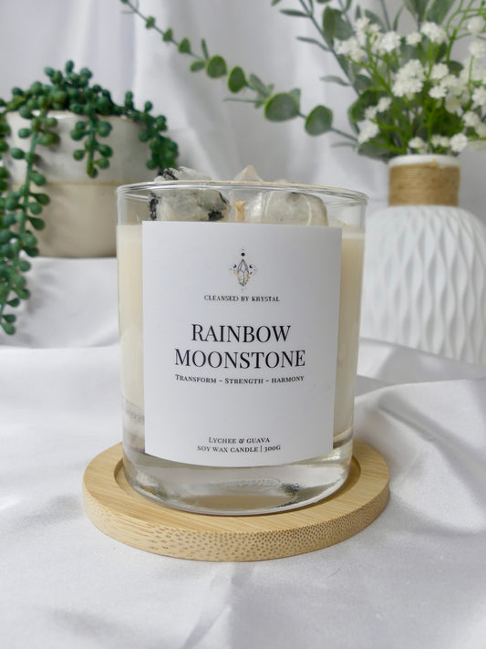 Rainbow Moonstone Crystal Candle (Lychee & Guava)