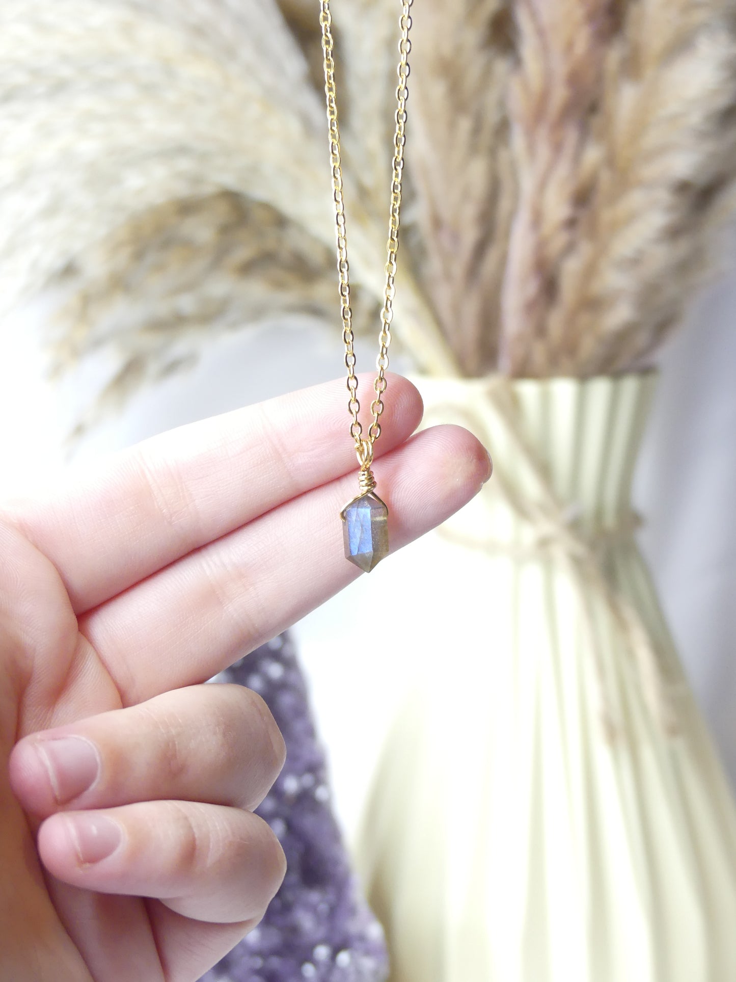 Labradorite - Gold Mini Point Necklace #2