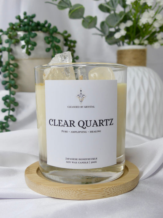 Clear Quartz Crystal Candle (Japanese Honeysuckle)