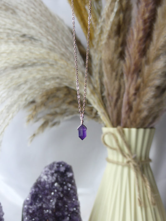 Amethyst- Rose Gold Mini Point Necklace