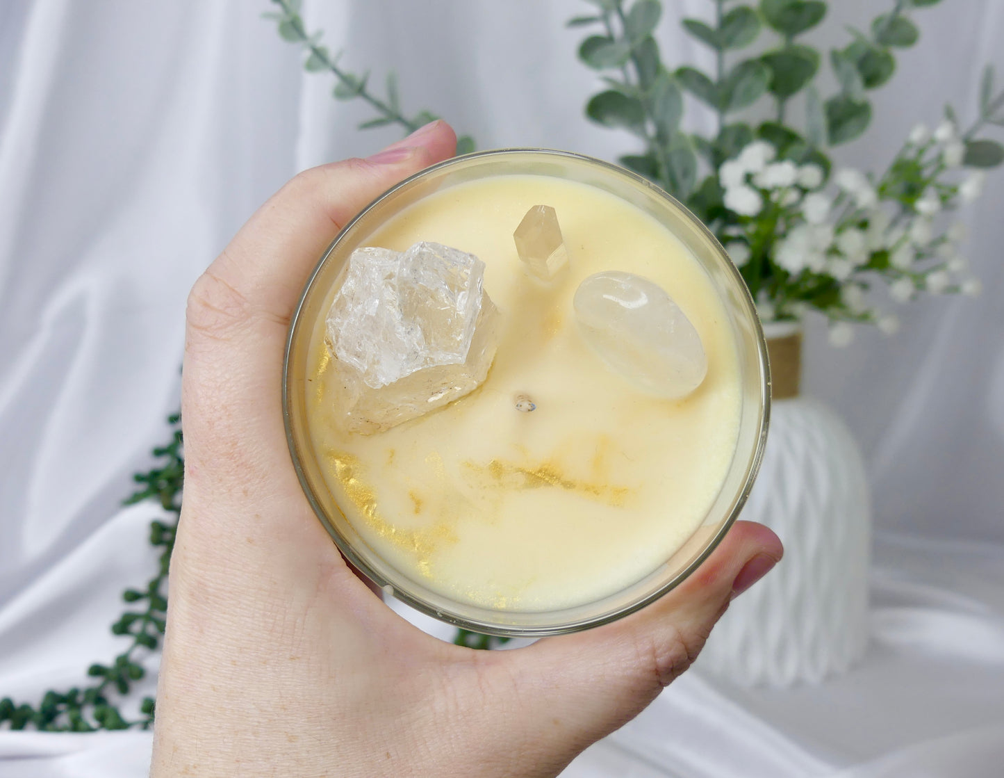 Clear Quartz Crystal Candle (Japanese Honeysuckle)