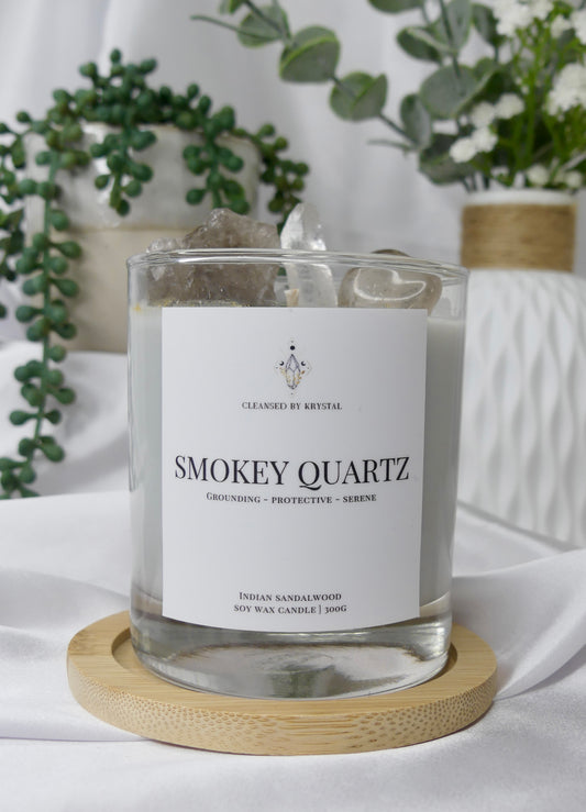 Smokey Quartz Crystal Candle (Indian Sandalwood)