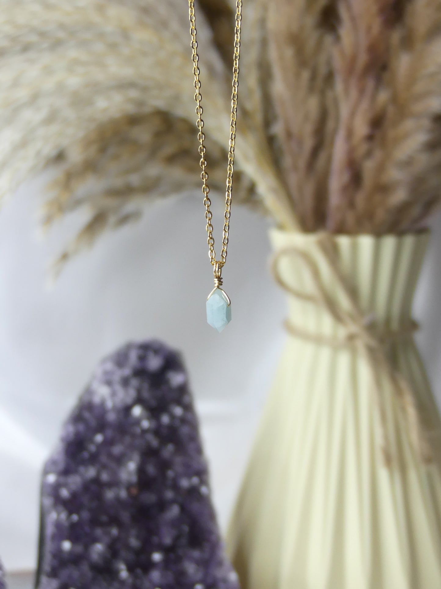 Aquamarine- Gold Mini Point Necklace