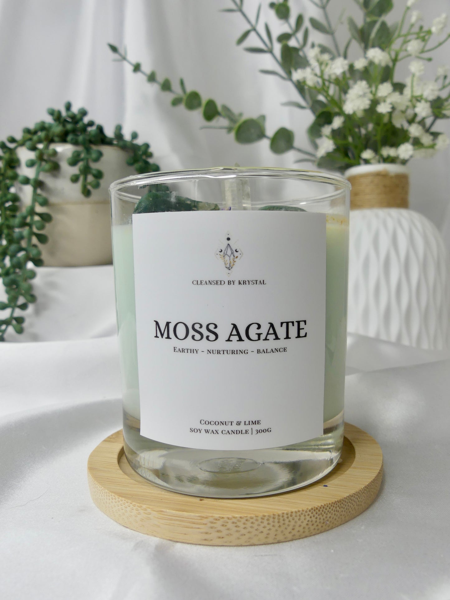 Moss Agate Crystal Candle (Coconut & Lime)