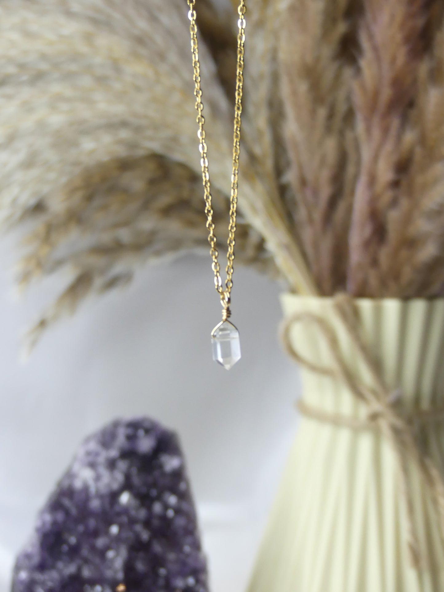 Clear Quartz - Gold Mini Point Necklace