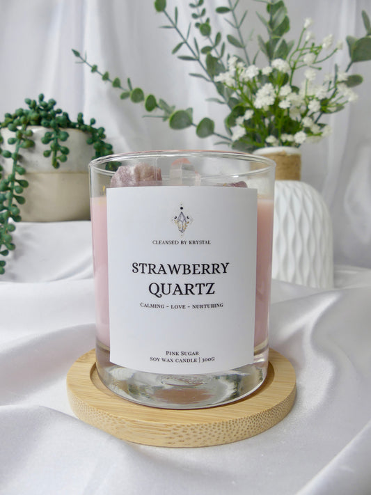 Strawberry Quartz Crystal Candle (Pink Sugar)