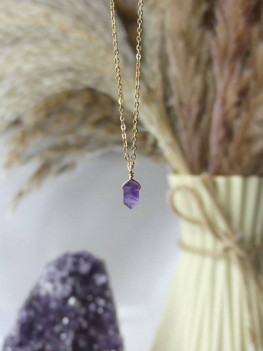 Amethyst - Gold Mini Point Necklace #1