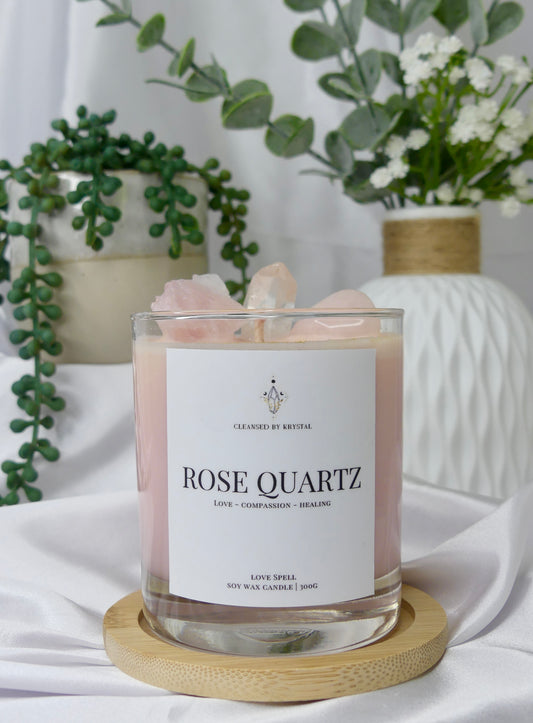 Rose Quartz Crystal Candle (Love Spell)