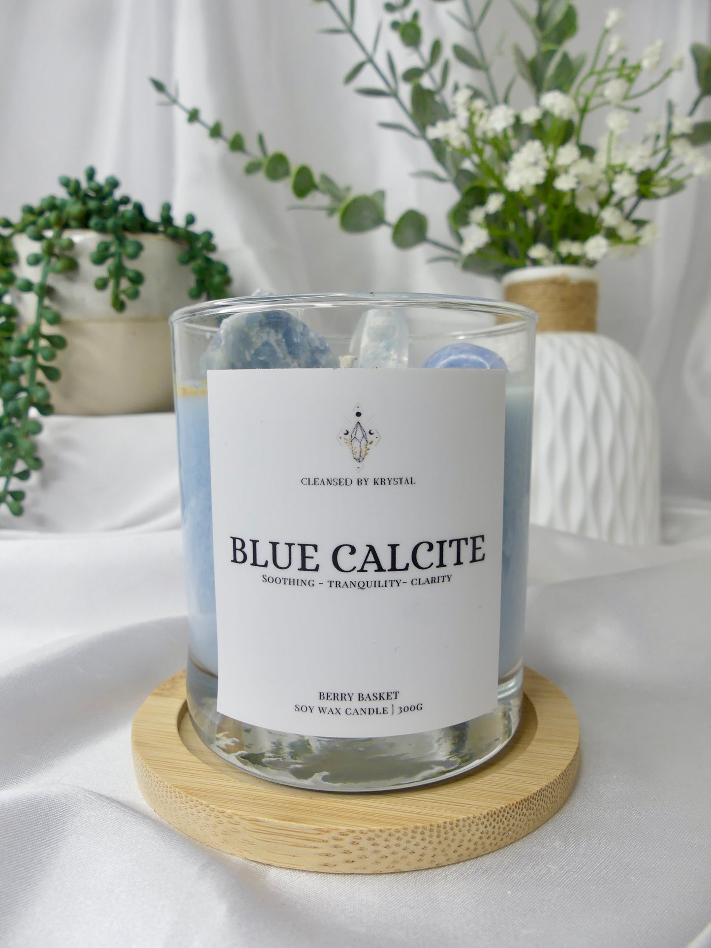 Blue Calcite Crystal Candle (Berry Basket)