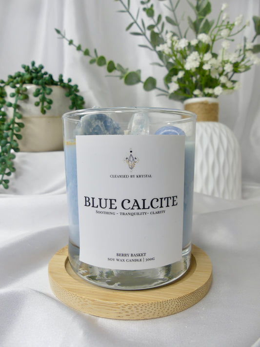 Blue Calcite Crystal Candle (Berry Basket)