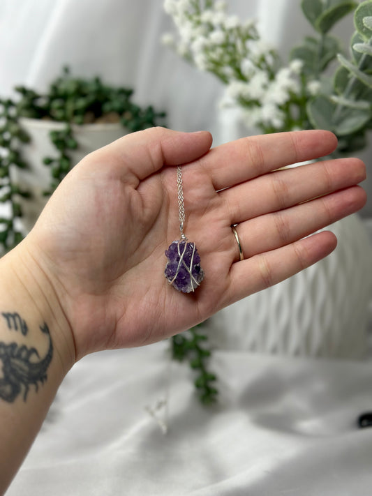 Amethyst Cluster Wire Wrapped Necklace