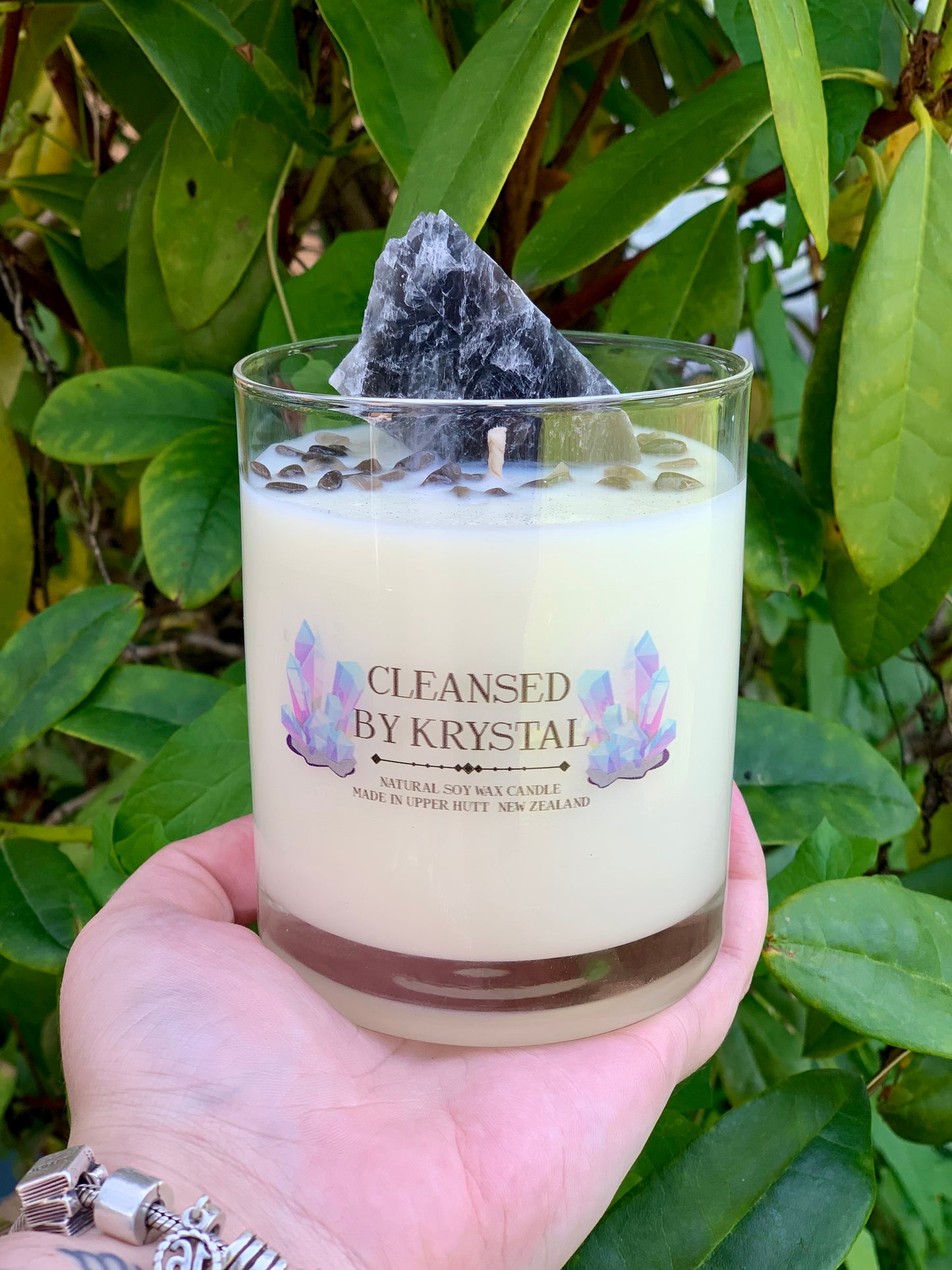 Black Moonstone Crystal Candle