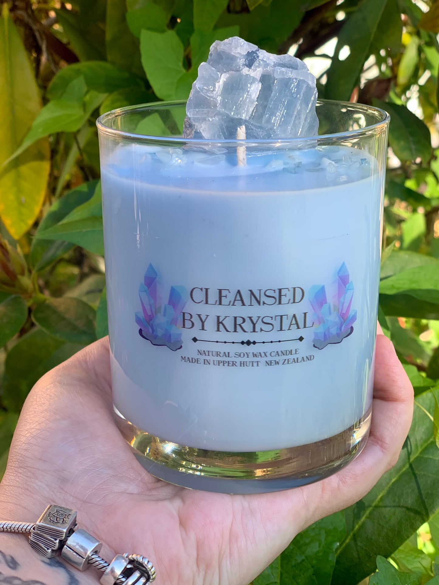 Blue Calcite Crystal Candle