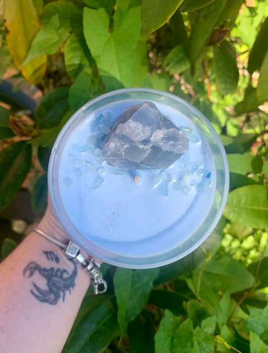 Blue Calcite Crystal Candle