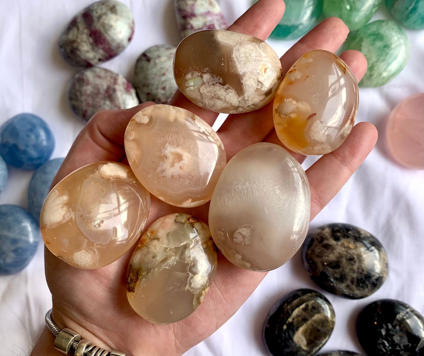 Flower Agate Palm Stones